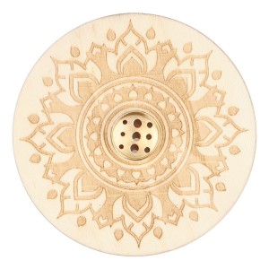 Wooden Incense & Cone Holder With Brass (White Lotus) - 5 Pcs
